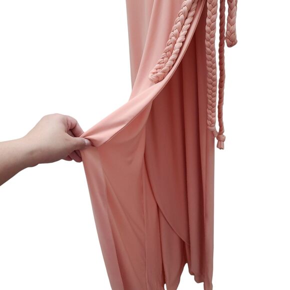 Misa Los Angeles Irina Wrap Maxi‎ Dress Small Pink Draped Formal Belted Ruffle - Picture 9 of 11